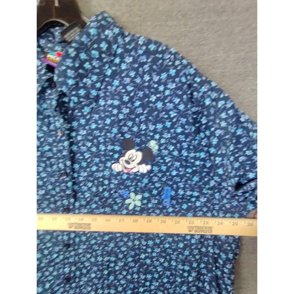 Mickey Womens Shirt‎ Plus 18W 20W Blue Ditsy Floral Embroidered Mickey Vtg Logo - Picture 7 of 11